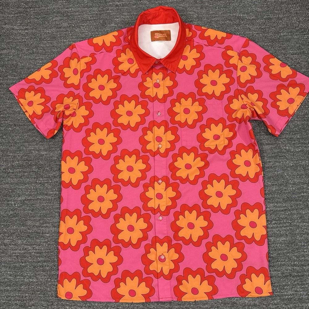 Sleepy Peach Shirt Men Large Floral 70s Beach Disco Retro Casual Resort Camp